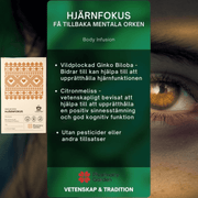 Anti-stress package with Ginko Biloba, citromeliss, and more; promotes mental focus and healthy sleep without pesticides.