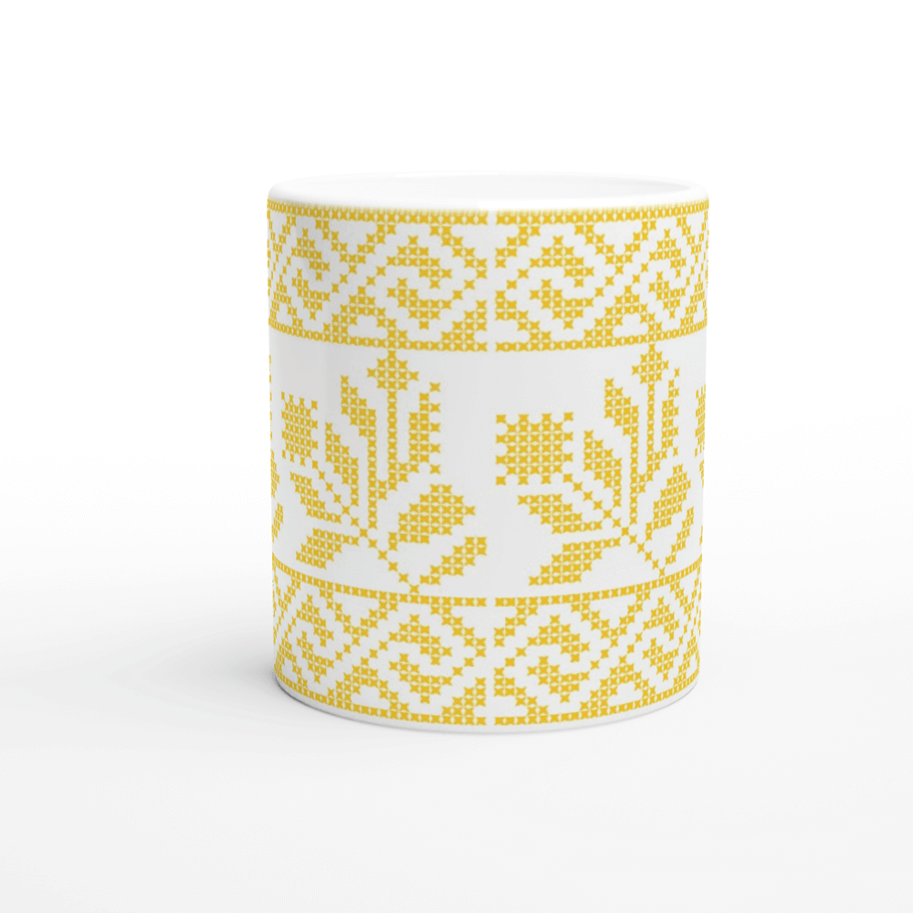 White ceramic mug 325 ml - Premium Chamomile pattern
